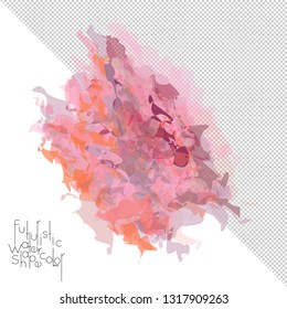 Abstract watercolor shape isolated on white background with transparent grid. Delicate colorful transparent overlaps create paint blot.