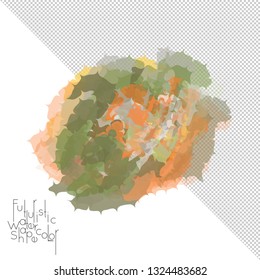 Abstract watercolor shape isolated on white background with transparent grid. Delicate colorful transparent overlaps create paint blot.