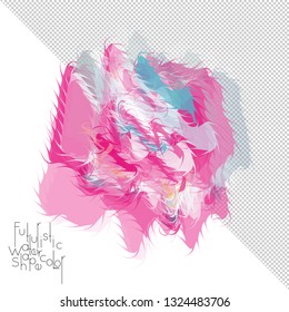 Abstract watercolor shape isolated on white background with transparent grid. Delicate colorful transparent overlaps create paint blot.