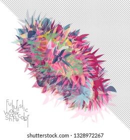 Abstract watercolor shape isolated on white background with transparent grid. Delicate colorful transparent overlaps create paint blot.