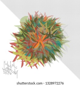 Abstract watercolor shape isolated on white background with transparent grid. Delicate colorful transparent overlaps create paint blot.