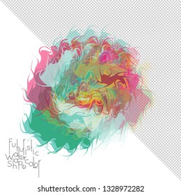 Abstract watercolor shape isolated on white background with transparent grid. Delicate colorful transparent overlaps create paint blot.