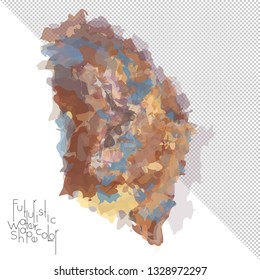 Abstract watercolor shape isolated on white background with transparent grid. Delicate colorful transparent overlaps create paint blot.