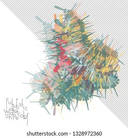 Abstract watercolor shape isolated on white background with transparent grid. Delicate colorful transparent overlaps create paint blot.