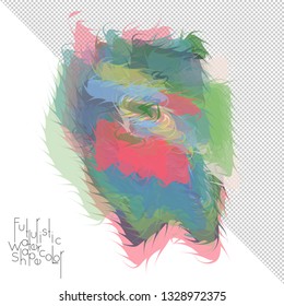 Abstract watercolor shape isolated on white background with transparent grid. Delicate colorful transparent overlaps create paint blot.