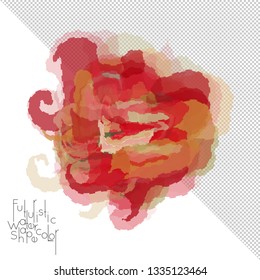Abstract watercolor shape isolated on white background with transparent grid. Delicate colorful transparent overlaps create paint blot.