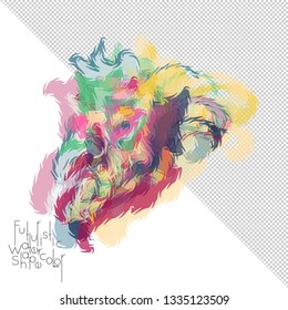 Abstract watercolor shape isolated on white background with transparent grid. Delicate colorful transparent overlaps create paint blot.