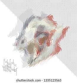 Abstract watercolor shape isolated on white background with transparent grid. Delicate colorful transparent overlaps create paint blot.
