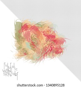 Abstract watercolor shape isolated on white background with transparent grid. Delicate colorful transparent overlaps create paint blot.