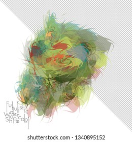 Abstract watercolor shape isolated on white background with transparent grid. Delicate colorful transparent overlaps create paint blot.