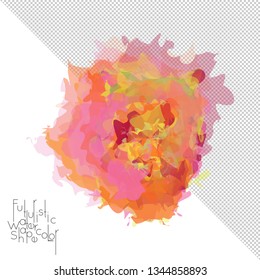 Abstract watercolor shape isolated on white background with transparent grid. Delicate colorful transparent overlaps create paint blot.