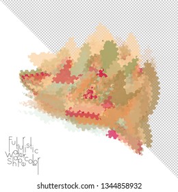 Abstract watercolor shape isolated on white background with transparent grid. Delicate colorful transparent overlaps create paint blot.