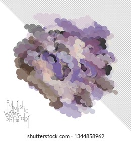 Abstract watercolor shape isolated on white background with transparent grid. Delicate colorful transparent overlaps create paint blot.