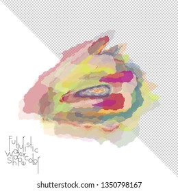 Abstract watercolor shape isolated on white background with transparent grid. Delicate colorful transparent overlaps create paint blot.