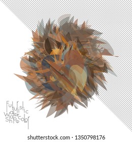 Abstract watercolor shape isolated on white background with transparent grid. Delicate colorful transparent overlaps create paint blot.