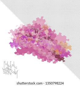 Abstract watercolor shape isolated on white background with transparent grid. Delicate colorful transparent overlaps create paint blot.