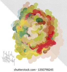 Abstract watercolor shape isolated on white background with transparent grid. Delicate colorful transparent overlaps create paint blot.