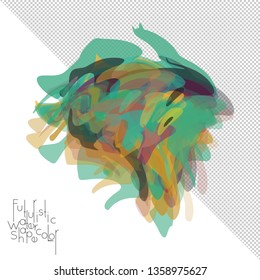 Abstract watercolor shape isolated on white background with transparent grid. Delicate colorful transparent overlaps create paint blot.