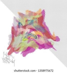Abstract watercolor shape isolated on white background with transparent grid. Delicate colorful transparent overlaps create paint blot.