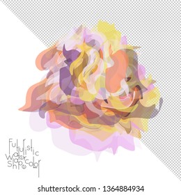 Abstract watercolor shape isolated on white background with transparent grid. Delicate colorful transparent overlaps create paint blot.