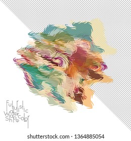 Abstract watercolor shape isolated on white background with transparent grid. Delicate colorful transparent overlaps create paint blot.