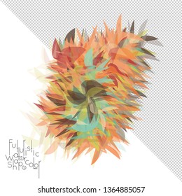 Abstract watercolor shape isolated on white background with transparent grid. Delicate colorful transparent overlaps create paint blot.