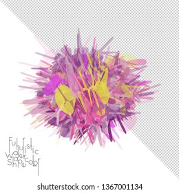 Abstract watercolor shape isolated on white background with transparent grid. Delicate colorful transparent overlaps create paint blot.