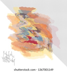 Abstract watercolor shape isolated on white background with transparent grid. Delicate colorful transparent overlaps create paint blot.
