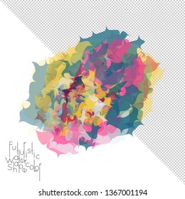 Abstract watercolor shape isolated on white background with transparent grid. Delicate colorful transparent overlaps create paint blot.