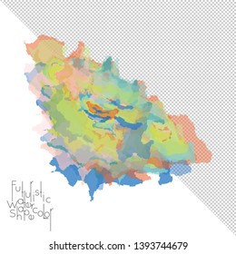 Abstract watercolor shape isolated on white background with transparent grid. Delicate colorful transparent overlaps create paint blot.