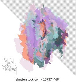 Abstract watercolor shape isolated on white background with transparent grid. Delicate colorful transparent overlaps create paint blot.