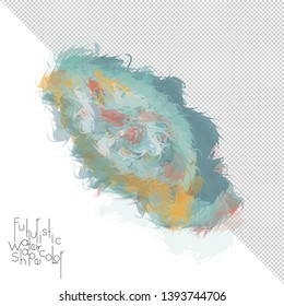 Abstract watercolor shape isolated on white background with transparent grid. Delicate colorful transparent overlaps create paint blot.