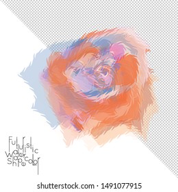Abstract watercolor shape isolated on white background with transparent grid. Delicate colorful transparent overlaps create paint blot.