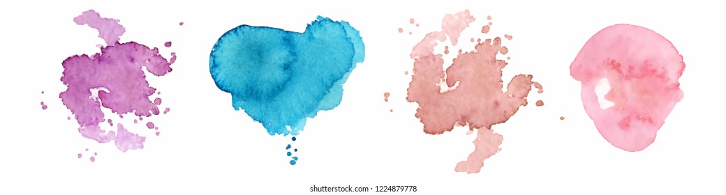 Abstract watercolor shapes on the white background. Color splashing hand drawn vector painting