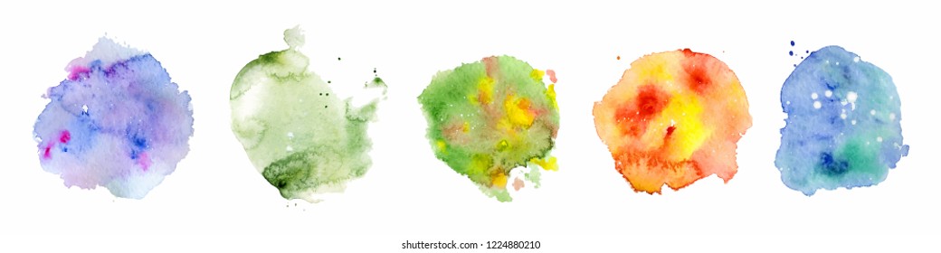 Abstract watercolor shapes on the white background. Color splashing hand drawn vector painting