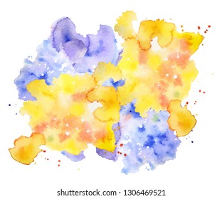 Abstract watercolor shapes on the white background. Color splashing hand drawn vector painting