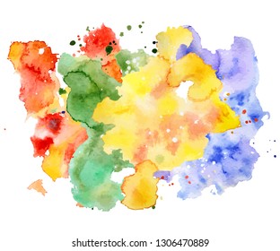 Abstract watercolor shapes on the white background. Color splashing hand drawn vector painting