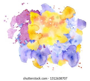 Abstract watercolor shapes on the white background. Color splashing hand drawn vector painting
