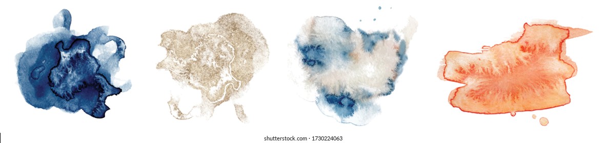 Abstract watercolor  shapes on white background. Color splashing hand drawn vector painting