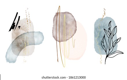 Abstract watercolor shapes, vintage art background with watercolour stain elements vector. Painting brush texture decoratio, gouache wall poster,  acrylic website design, social media branding.