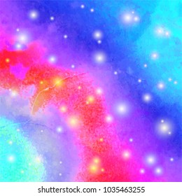 Abstract watercolor shiny glow galaxy background. Watercolor texture for design. Vector illustration