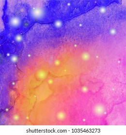 Abstract watercolor shiny glow galaxy background. Watercolor texture for design. Vector illustration