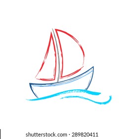 Abstract watercolor ship on white background. Vector creative concept