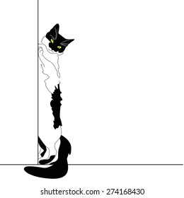 Abstract watercolor  sketch of funny   cat, vector poster,  animals  design print, black and white