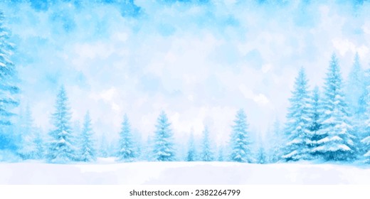Abstract Watercolor snow winter background.Abstract watercolor winter background with snow,tree,and natural landscape.Abstract Watercolor winter landscape for background card,wallpaper,Snowy winter