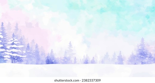 Abstract Watercolor snow winter background.Abstract watercolor winter background with snow,tree,and natural landscape.Abstract Watercolor winter landscape for background card,wallpaper,Snowy winter