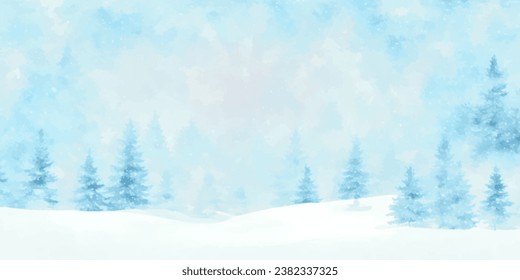 Abstract Watercolor snow winter background.Abstract watercolor winter background with snow,tree,and natural landscape.Abstract Watercolor winter landscape for background card,wallpaper,Snowy winter