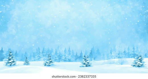 Abstract Watercolor snow winter background.Abstract watercolor winter background with snow,tree,and natural landscape.Abstract Watercolor winter landscape for background card,wallpaper,Snowy winter