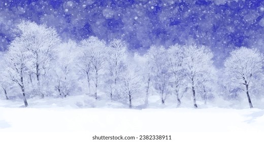 Abstract Watercolor snow winter background.Abstract watercolor winter background with snow,tree,and natural landscape.Abstract Watercolor winter landscape for background card,wallpaper,Snowy winter