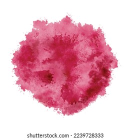 Abstract watercolor splash background with drops in Viva Magenta color of the year 2023. Grunge paint textured vector spot design element